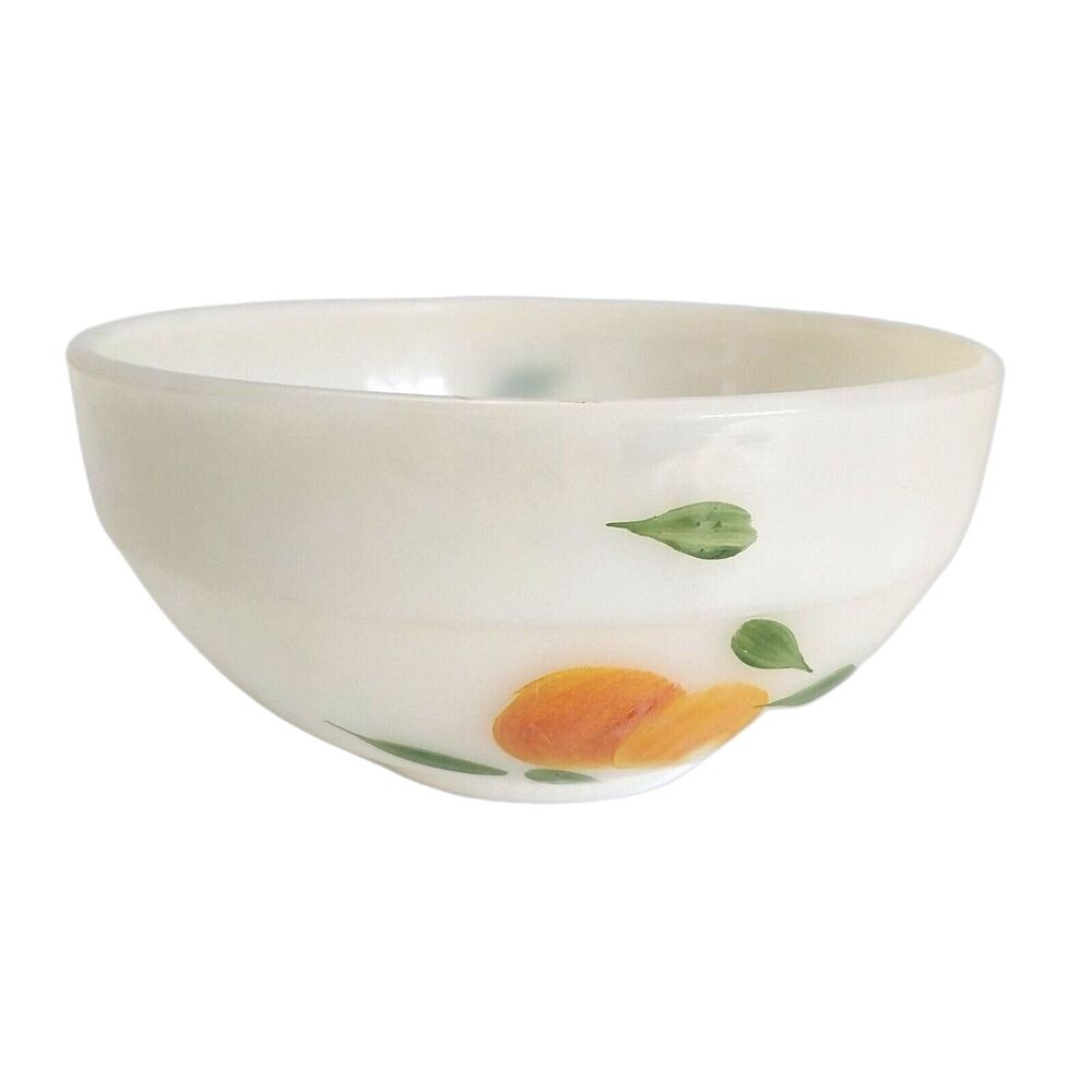 Fire King Fruit Mixing Bowl 6" Pear Hand Painted 1950's Gay Fad Milk Glass #F005